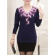 Casual V-Neck Printing Long Sleeve Slim Elegant Pullover Sweater