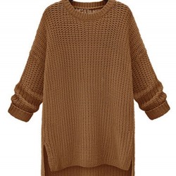 Casual Women Irregular Long Sleeve Pure Color Pullover Sweaters