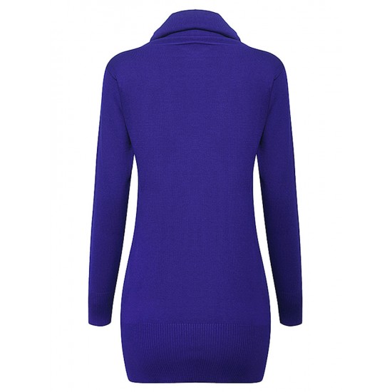 Casual Women Long Sleeve High Collar Pure Color Knitted Sweater