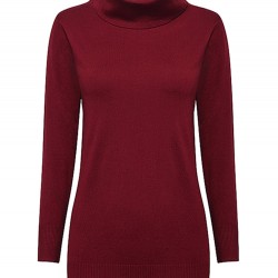 Casual Women Long Sleeve High Collar Pure Color Knitted Sweater