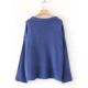 Casual Women O-Neck Long Sleeve Pure Color Sweater with Button
