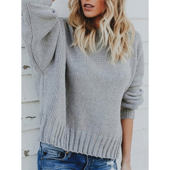 Pure Color Crew Neck Sexy Back Knitting Women Sweaters