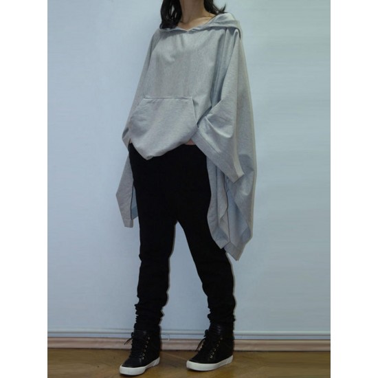 Casual Loose Pullover Tops Pocket Asymmetric Women Hooded Sweatshirts