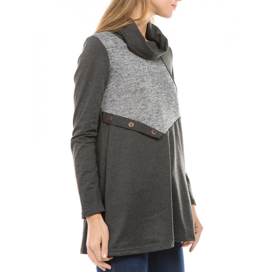 Casual Turtleneck Patchwork Long Sleeve Women Knitting Sweatshirt