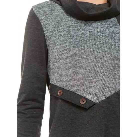 Casual Turtleneck Patchwork Long Sleeve Women Knitting Sweatshirt