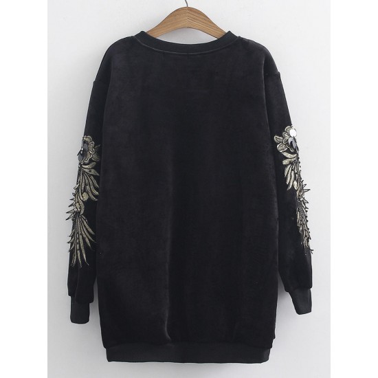 Casual Women Embroidered Patchwork Long Sleeve Sweatshirt