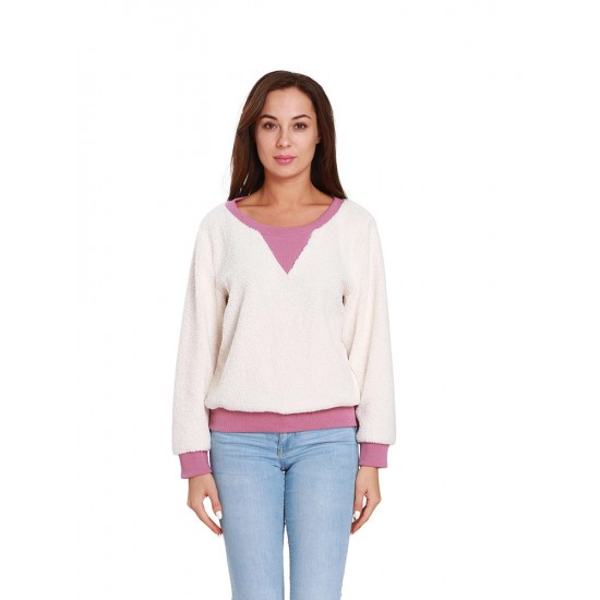 Casual Women Fleece Patchwork Long Sleeve Sweatshirt