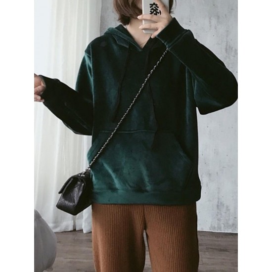 Casual Women Hooded Long Sleeve Pocket Sweatshirt