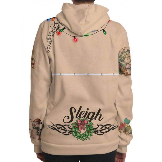 Christmas Cartoon Print Long Sleeve Hooded Sweatshirt with Pocket