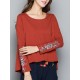 Autumn Women Embroidery Round Neck Long Sleeve T Shirt Autumn Women Embroidery Round Neck Long Sleeve T Shirt