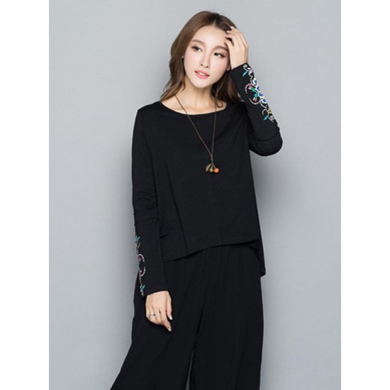Autumn Women Embroidery Round Neck Long Sleeve T Shirt Autumn Women Embroidery Round Neck Long Sleeve T Shirt