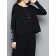 Autumn Women Embroidery Round Neck Long Sleeve T Shirt