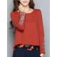 Autumn Women Embroidery Round Neck Long Sleeve T Shirt