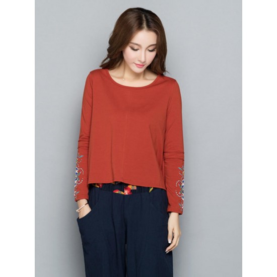 Autumn Women Embroidery Round Neck Long Sleeve T Shirt Autumn Women Embroidery Round Neck Long Sleeve T Shirt