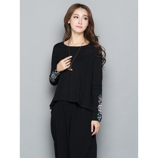 Autumn Women Embroidery Round Neck Long Sleeve T Shirt Autumn Women Embroidery Round Neck Long Sleeve T Shirt