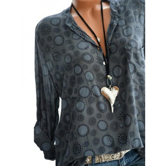 Bohemian Long Sleeve Floral Print V-neck Blouse