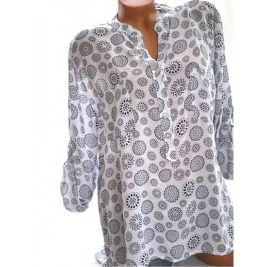 Bohemian Long Sleeve Floral Print V-neck Blouse