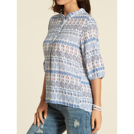 Bohemian Loose Stand Collar Buckle Blouse