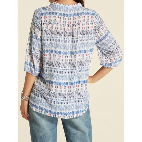 Bohemian Loose Stand Collar Buckle Blouse