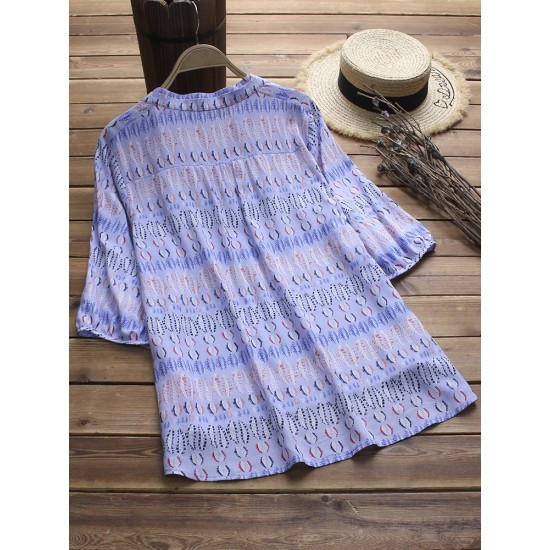 Bohemian Loose Stand Collar Buckle Blouse