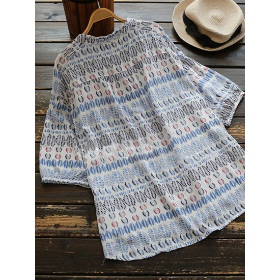 Bohemian Loose Stand Collar Buckle Blouse
