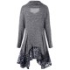 Casual Cowl Neck Long Sleeve Button Irregular Lace Hem Long Blouse