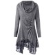 Casual Cowl Neck Long Sleeve Button Irregular Lace Hem Long Blouse