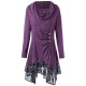 Casual Cowl Neck Long Sleeve Button Irregular Lace Hem Long Blouse