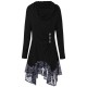 Casual Cowl Neck Long Sleeve Button Irregular Lace Hem Long Blouse