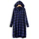 Casual Grid Long Sleeve Split Hem Hooded Shirt Dress For Women