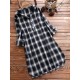 Casual Grid Long Sleeve Split Hem Hooded Shirt Dress For Women