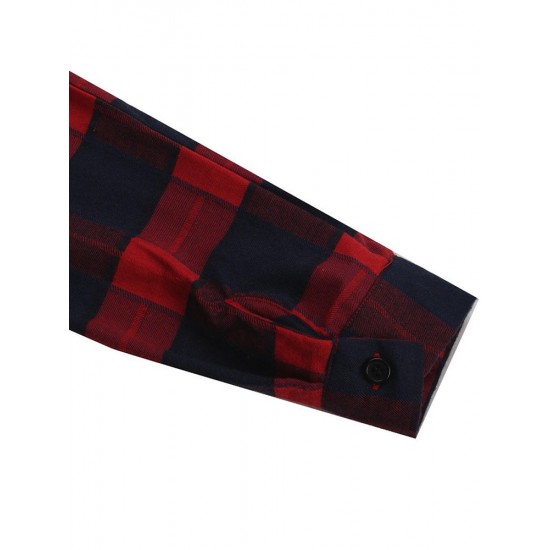 Casual Lady Plaid Print Asymmetrical Long Sleeve Shirt Casual Lady Plaid Print Asymmetrical Long Sleeve Shirt