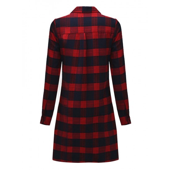 Casual Lady Plaid Print Asymmetrical Long Sleeve Shirt Casual Lady Plaid Print Asymmetrical Long Sleeve Shirt
