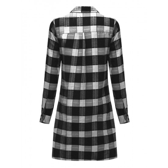 Casual Lady Plaid Print Asymmetrical Long Sleeve Shirt Casual Lady Plaid Print Asymmetrical Long Sleeve Shirt