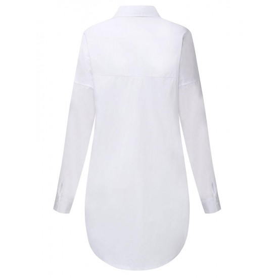 Casual Loose Button Turn Down Collar Symmetric Blouse For Women