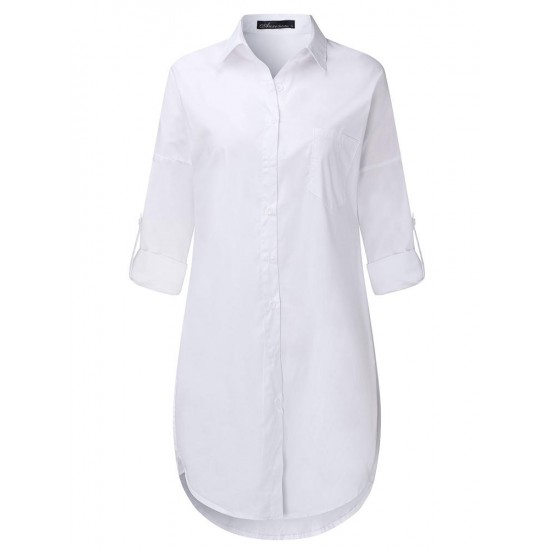 Casual Loose Button Turn Down Collar Symmetric Blouse For Women