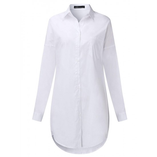 Casual Loose Button Turn Down Collar Symmetric Blouse For Women