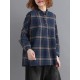 Casual Loose Plaid Long Sleeve Shirts with Button For Women