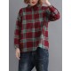 Casual Loose Plaid Long Sleeve Shirts with Button For Women