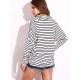 Casual Women Black and White Striped Shirts Batwing Sleeve Long Sleeve Blouse