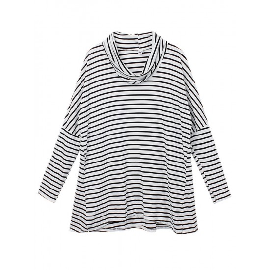 Casual Women Black and White Striped Shirts Batwing Sleeve Long Sleeve Blouse