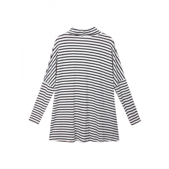 Casual Women Black and White Striped Shirts Batwing Sleeve Long Sleeve Blouse