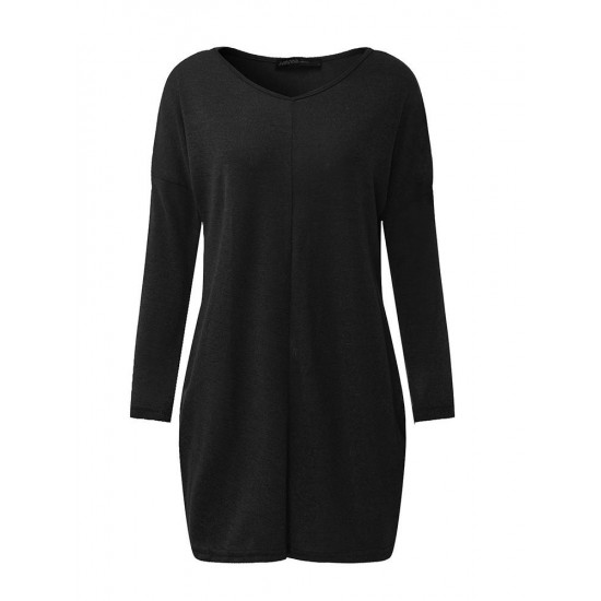 Casual Women Long Sleeve Slim V-Neck Knit Pullover Blouse