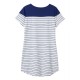 Women A-Line Short Sleeve Color Block Stripe Cotton O-Neck Mini Dress