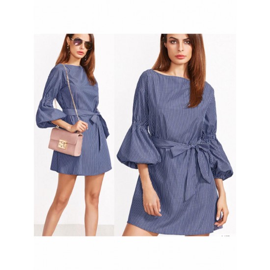 Autumn Women Casual Lantern Sleeves Dress