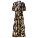 Bohemian Print Lapel Short Sleeve Button Down Front Maxi Dress