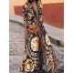 Bohemian Print Lapel Short Sleeve Button Down Front Maxi Dress