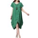 Casual Button Pleats Asymmetrical Hem Women Linen Dress