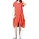 Casual Button Pleats Asymmetrical Hem Women Linen Dress