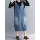 Casual Denim Sleeveless V-Neck Pocket Loose Dress For Women